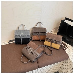 Detail showing high-quality matte synthetic leather bags in various classic retro colors