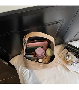 Interior view showing the large capacity of the leopard tote bag for tablet and daily items