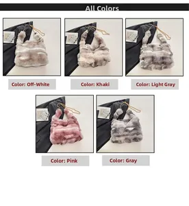 Detail view of plush handbags in five colors with elegant gold chain straps for women
