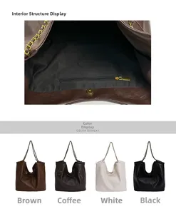 Vue intérieure du grand sac cabas avec bandoulière chaîne et options de couleurs variées