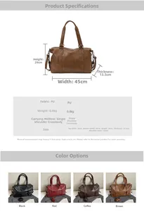 Size chart and color selection of large capacity PU leather travel tote with dimensions