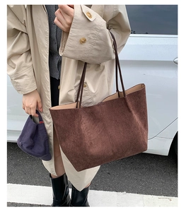 Large capacity frosted brown tote bag, versatile single shoulder commuting handbag for daily use.