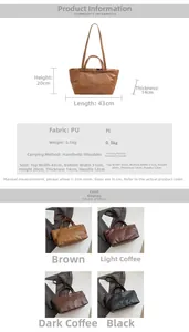 Detailed size specifications for large PU tote bag showing 43cm width and dimensions