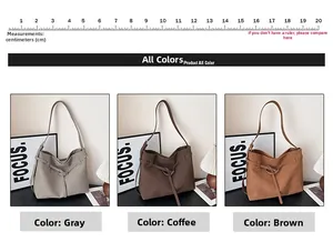 Detailed comparison of gray, coffee, and brown matte leather tote bags with belt buckle