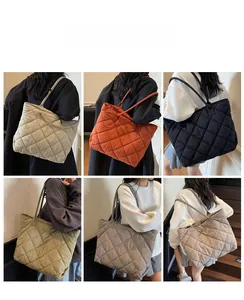 Quilted tote bag in six colors showing large capacity and crossbody strap details