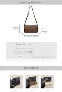 Detailed size specifications for lychee textured crossbody bag showing 27cm width and 104cm strap