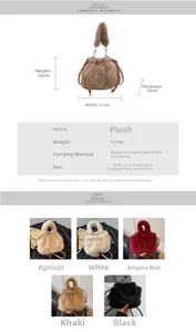 Tableau des tailles et paramètres pour sac seau en peluche en plusieurs couleurs