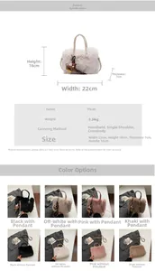 Spécifications détaillées du sac à bandoulière en peluche avec les dimensions et couleurs