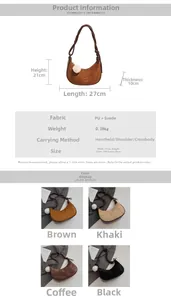 Detailed size chart and multi-color specifications for the retro crescent hobo bag