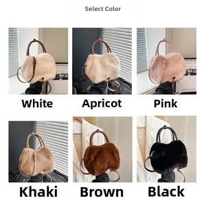 Plush shoulder bag collection in six colors including white, pink and brown for winter