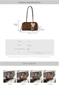 Tabla de tallas y detalles del material del bolso de hombro de PU con estampado de leopardo