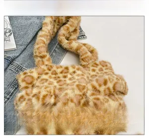 Close-up of the soft leopard print faux fur texture on this trendy winter shoulder bag