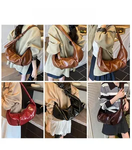Detailed grid view of vintage pleated crescent bags in multiple retro color options