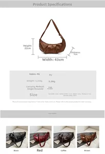 Detailed size specifications and color options for the pleated PU leather hobo bag