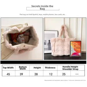 Guía de tallas con medidas del bolso tote grande de felpa rosa para otoño invierno