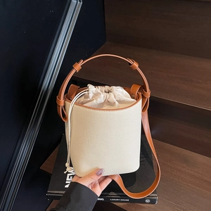 Bolso Bombonera de Lona y Cuero PU Retro para Mujer Color de Contraste Cordón Hombro Bolso de Bandolera para el Uso Diario