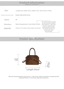 Size chart showing dimensions for this retro PU shoulder bag with 26cm length