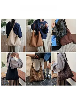 Collage of large suede tote bags in various colors showing casual shoulder carry style