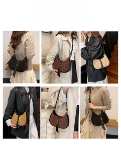 Suede vintage half-moon bag shown in various colors and versatile carrying styles