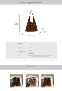 Detailed size specifications for a retro large capacity suede PU hobo shoulder bag