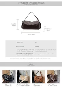 Size guide for PU leather tote bag showing 37x20x18cm dimensions and four color options