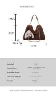 Guida alle dimensioni della borsa tote in peluche con ciondolo a coniglio e catena