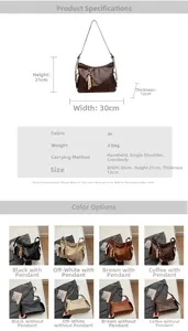 Detailed size chart and specifications for vintage large capacity PU leather bucket bag