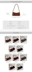 Tableau des tailles et couleurs variées pour les sacs sous l'aisselle en daim minimalistes