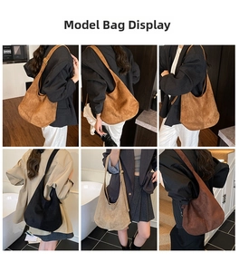 Collage de grands sacs cabas en daim marron, noir et beige pour femmes élégantes