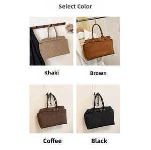 Detailed comparison of the suede tote bag in khaki, brown, coffee, and black color options