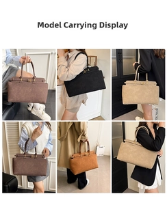 Multiple views of large capacity tote bag in brown, black and beige for daily outfits