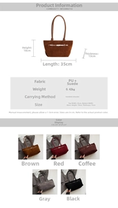 Size chart and color display for minimalist PU and suede stitching tote bag