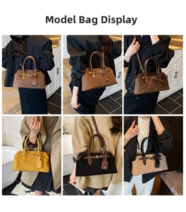 Retro frosted Boston handbag shown in multiple carry styles like shoulder and crossbody
