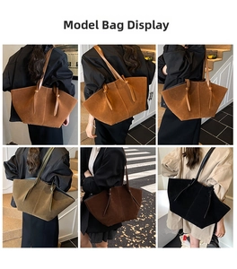 Vues détaillées de sacs fourre-tout vintage en daim avec nœuds décoratifs en quatre tons