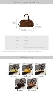 Size specifications and material details of the vintage PU suede crossbody bag