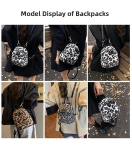 Chic leopard print plush mini backpack with gold zippers and leather straps for women