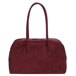 Bolso tote minimalista de ante burdeos con asas largas y cierre de cremallera