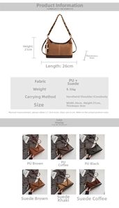 Detaillierte Größentabelle für gewebte Hobo-Tasche mit Maßen 26x21x9cm und Material-Infos