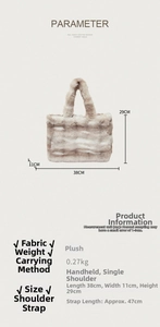Paramètres de taille détaillés du grand sac cabas en peluche rayé avec mesures précises