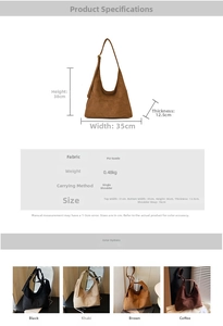 Guida alle taglie e dettagli dei materiali per la borsa hobo capiente in finta pelle