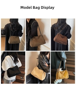 Collage mit Wildleder-Umhängetaschen in verschiedenen Farben an Models für die Herbstmode