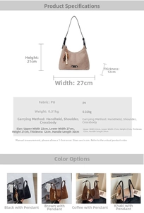 Tableau des tailles et vue multicolore du sac vintage en cuir PU mat de style rétro