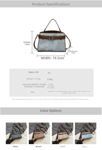 Detailed size and dimension chart for women's PU leather handbag with strap specifications