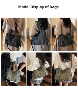 Détails du sac cabas rétro mat en gris foncé et vert olive avec rivets décoratifs