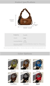Detailed size specifications and multiple color options for the crescent hobo bag