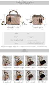 Detailed size chart for quilted suede crossbody bag with camellia metal lock