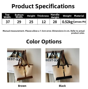 Detailed comparison of canvas tote bags in brown and black with leather strap trim