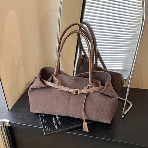 Bolso Tote de Pana para Mujer Gran Capacidad Correa de Cuero PU Color de Contraste Bolso de Hombro Retro Minimalista Diario