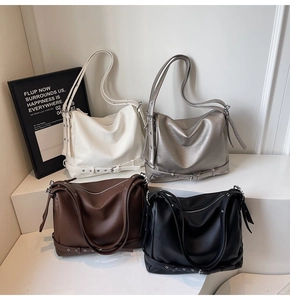 Litchi pattern leather tote bags in off-white, silver, brown and black colors