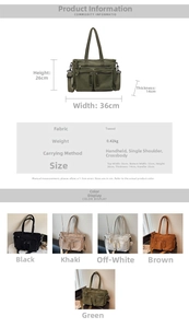 Size chart showing corduroy tote bag dimensions 36x26x14cm with strap height 25cm